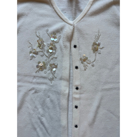 Vintage Free People Snap Cardigan Cream Sz Large Beaded Embellishments Rare Find - Picture 5 of 7